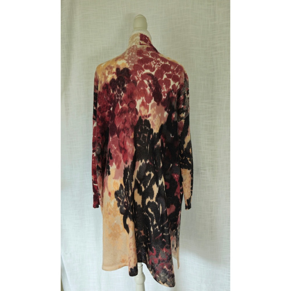 Chico's Cardigan Women M Multicolor Abstract Floral Long Open Front Earthy Fall - Picture 3 of 6